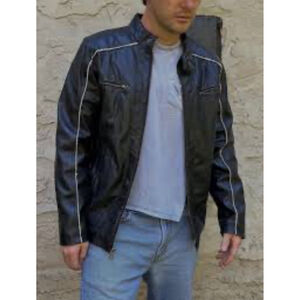 Arizona Jean Company Black Faux Leather Jacket Medium Zipper Pockets Motorcycle